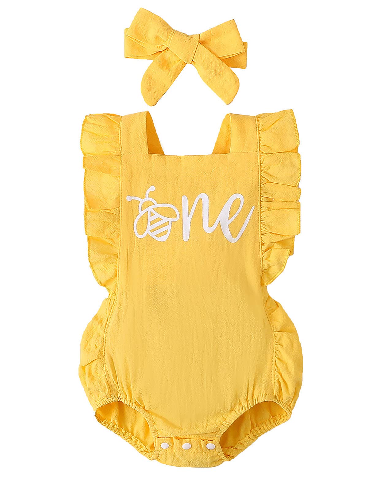 Shalofer Baby Girl First Birthday Outfit 1st Birthday Bodysuit with Headband