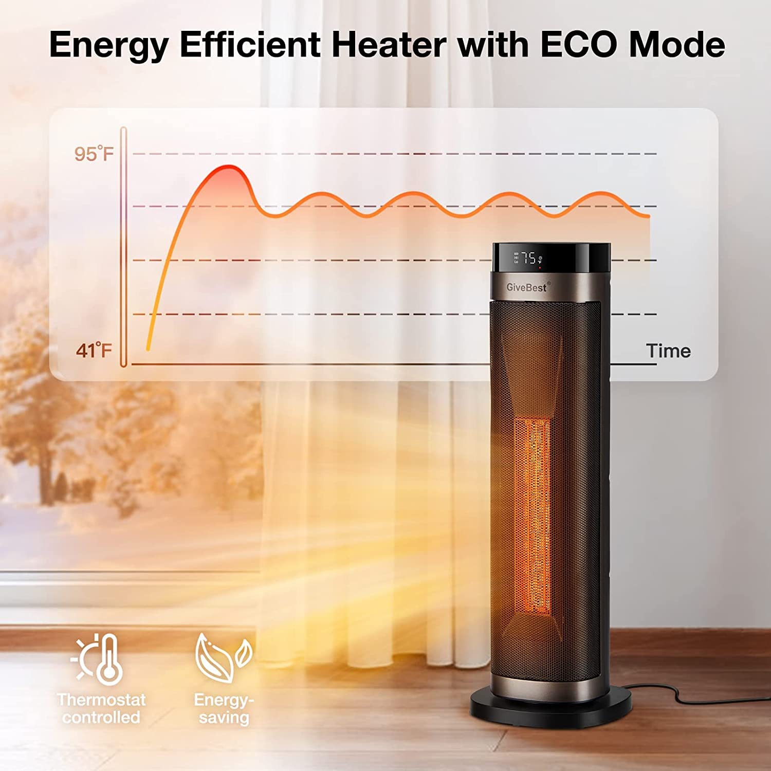 Amazon.com: GiveBest Space Heater for Indoor Use 1500W Quiet Ceramic Fast  Heating Portable Electric Heater with Tip-Over, Overheat Protection, LED  Display, 70° Oscillating, Remote, Timer for Bedroom, Office, Home : Home u0026