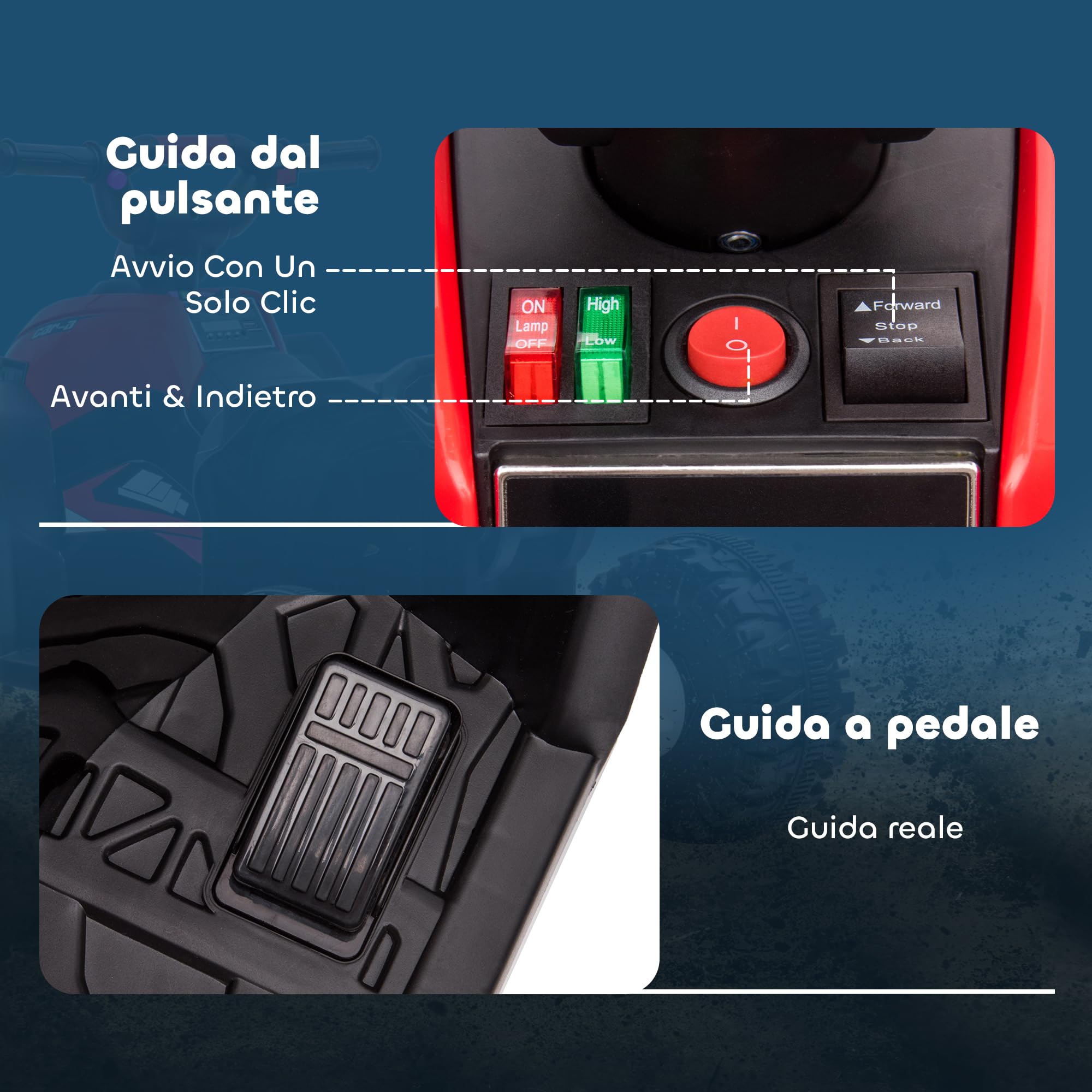 HOMCOM Quad Elettrico per Bambini 12V ATV, Macchina Elettrica con Doppio Motore e 2 Velocità, Ruote Larghe con Fari LED, Clacson e Musica, Età 3-5 Anni, Rosso