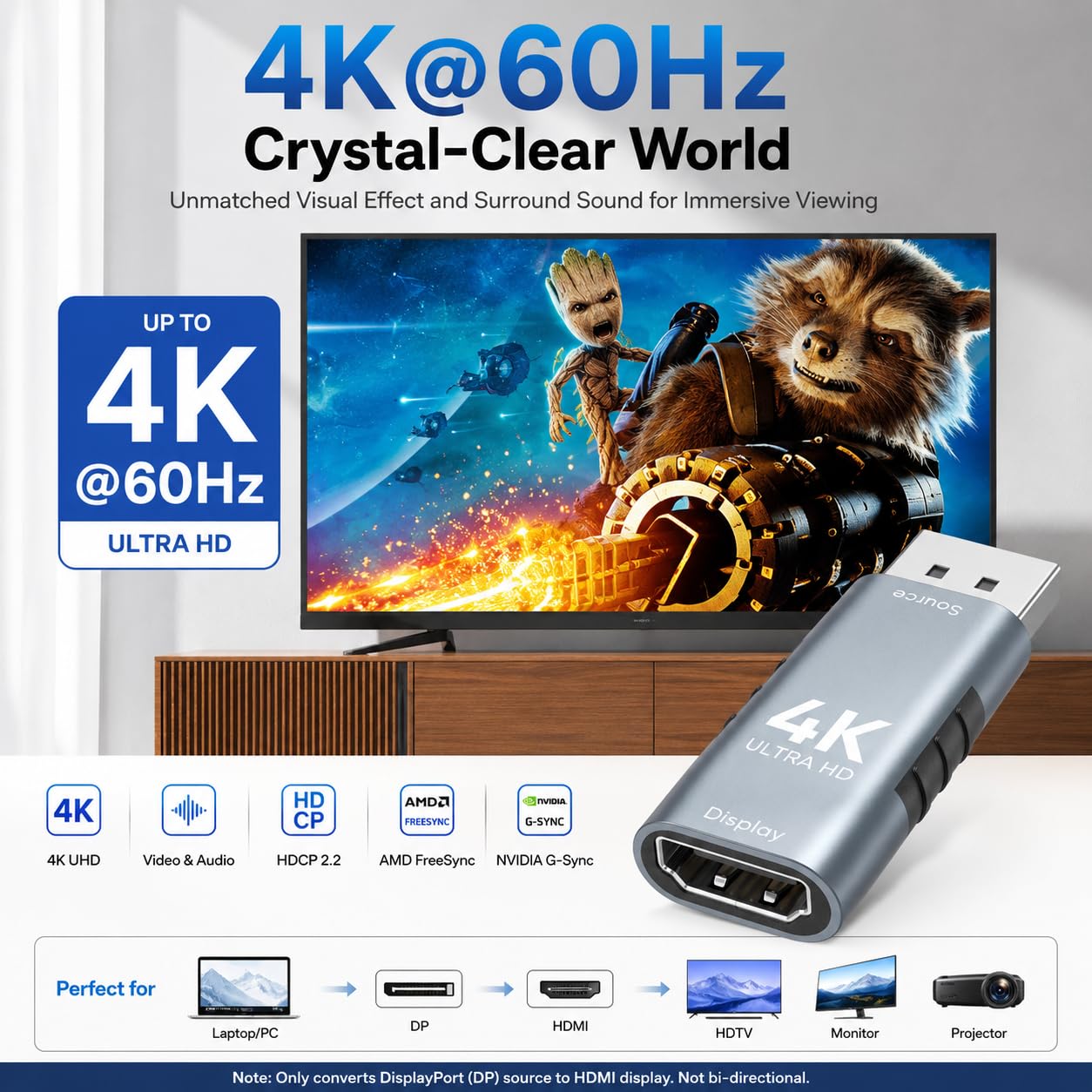 Lot de 5 adaptateurs DisplayPort vers HDMI, convertisseur DP vers HDMI plaqué or, compatible avec PC, ordinateur portable, moniteur, TV, projecteur, GPU NVIDIA/AMD, ordinateur de bureau Dell/HP (4K