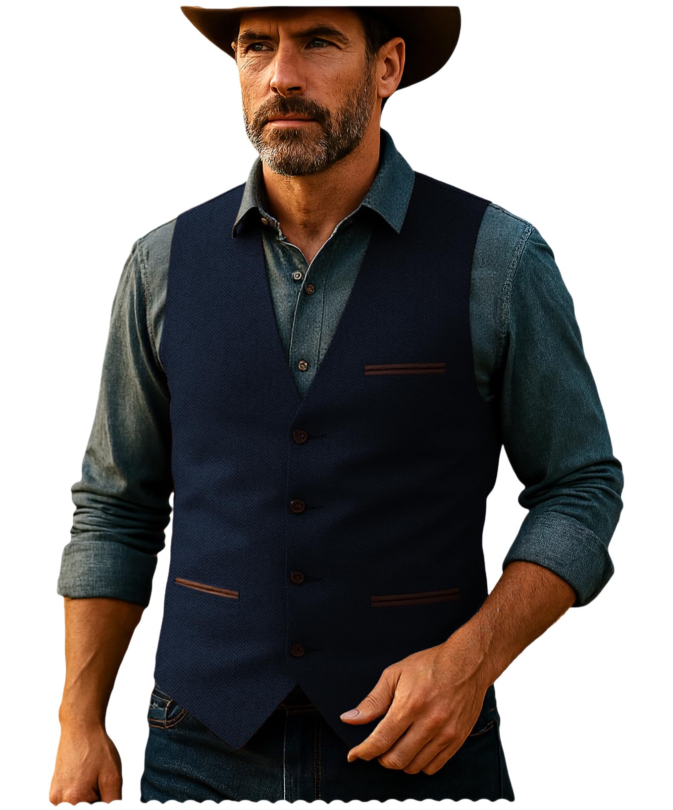 Mens Herringbone Wool Vests Tweed Suit Waistcoats Vintage Retro Slim Fit-image-42