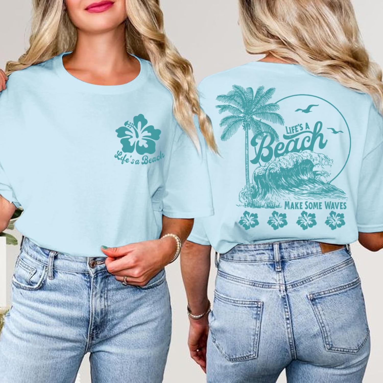 KEEVICI Hawaiian Beach T Shirts for Women Hibiscus Flower Palm Tree Shirt Tropical Graphic Tees Summer Beachy Vacation Tops - Image 6