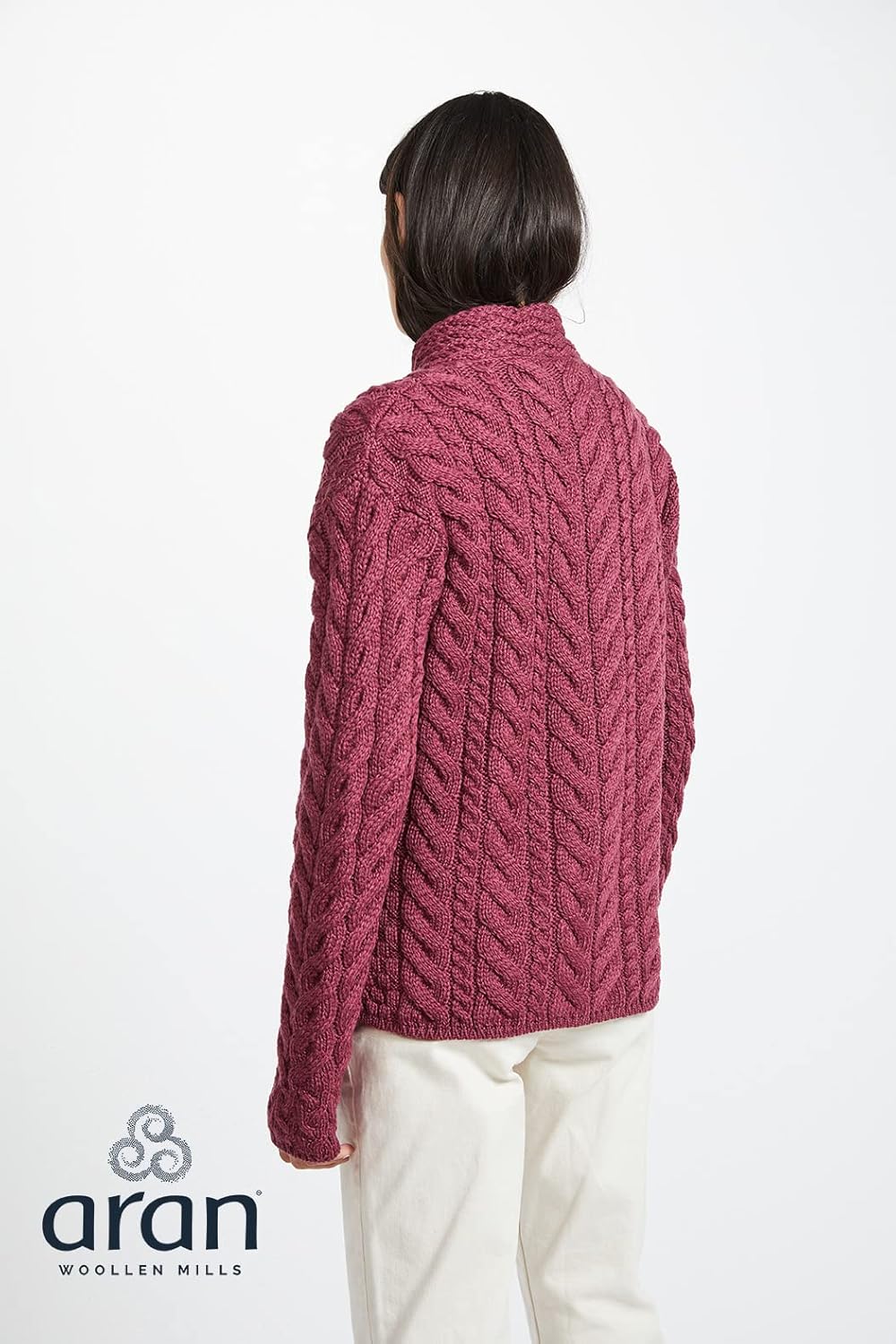 Aran Woollen Mills Louisburgh Women's Asymmetrical Irish Cardigan, 100% Super Soft Merino Wool, Authentic Irish Knitwear