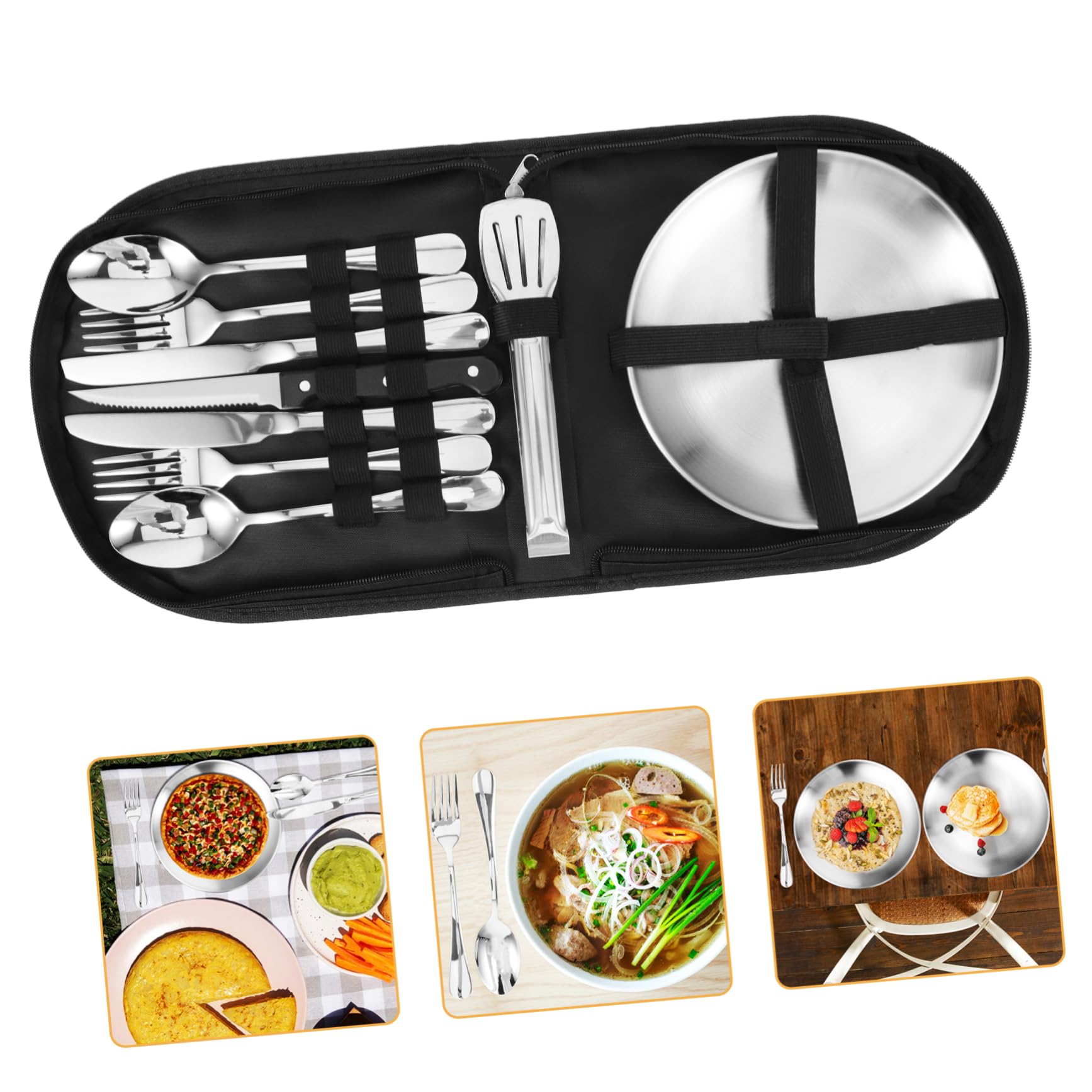Set de Couverts de Camping Acier Inoxydable Kit Portable Réutilisable avec Étui Ustensiles pour Pique et Randonnée Ensemble Table Compact pour Usage Extérieur et Cuisine