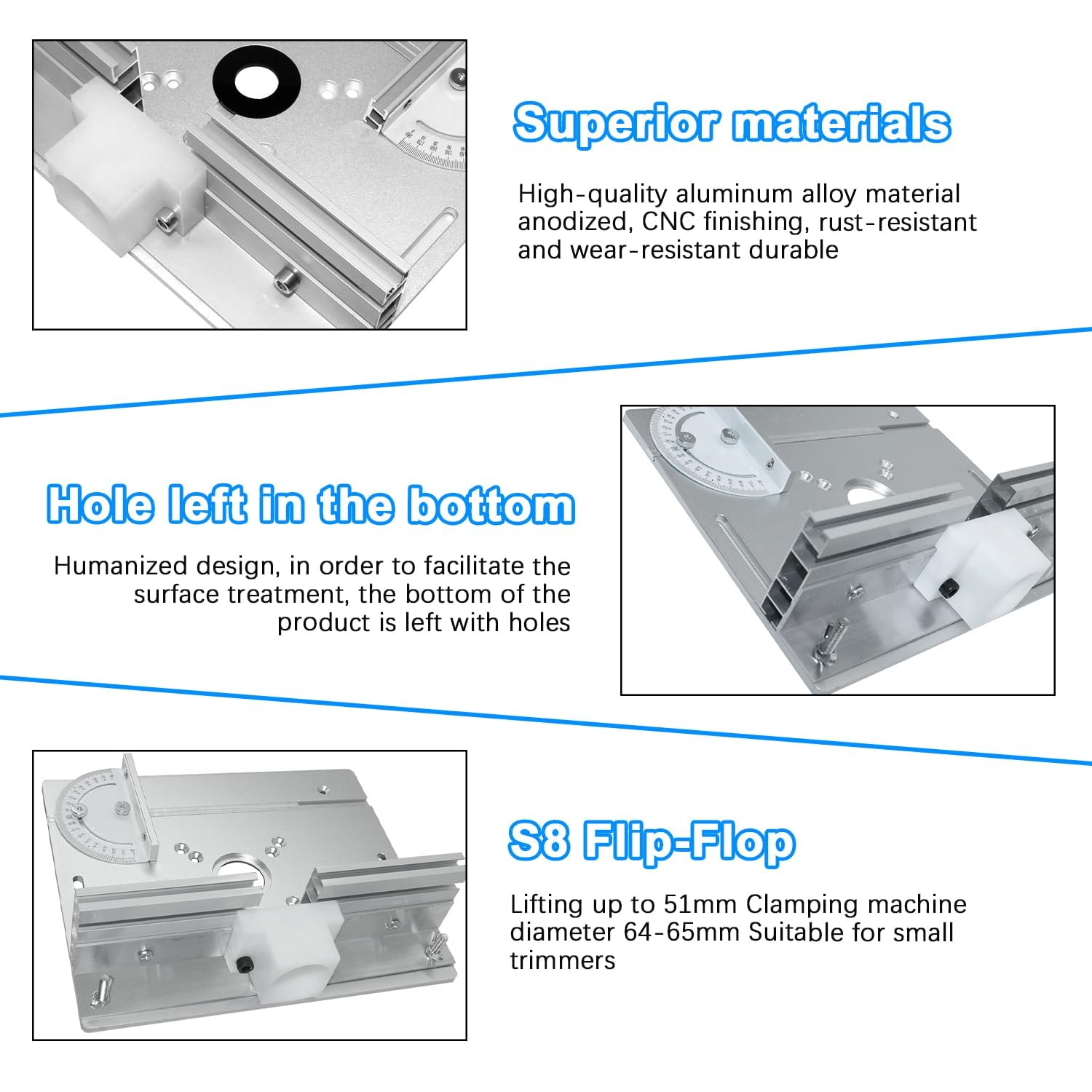Juego de Placas de Inserción de Mesa Fresadora para Madera de Aluminio, Placas de Inserción de Sierra de Mesa Con Respaldo de Regla Angular, Mesa para Fresadora para Fresar y Ranurar