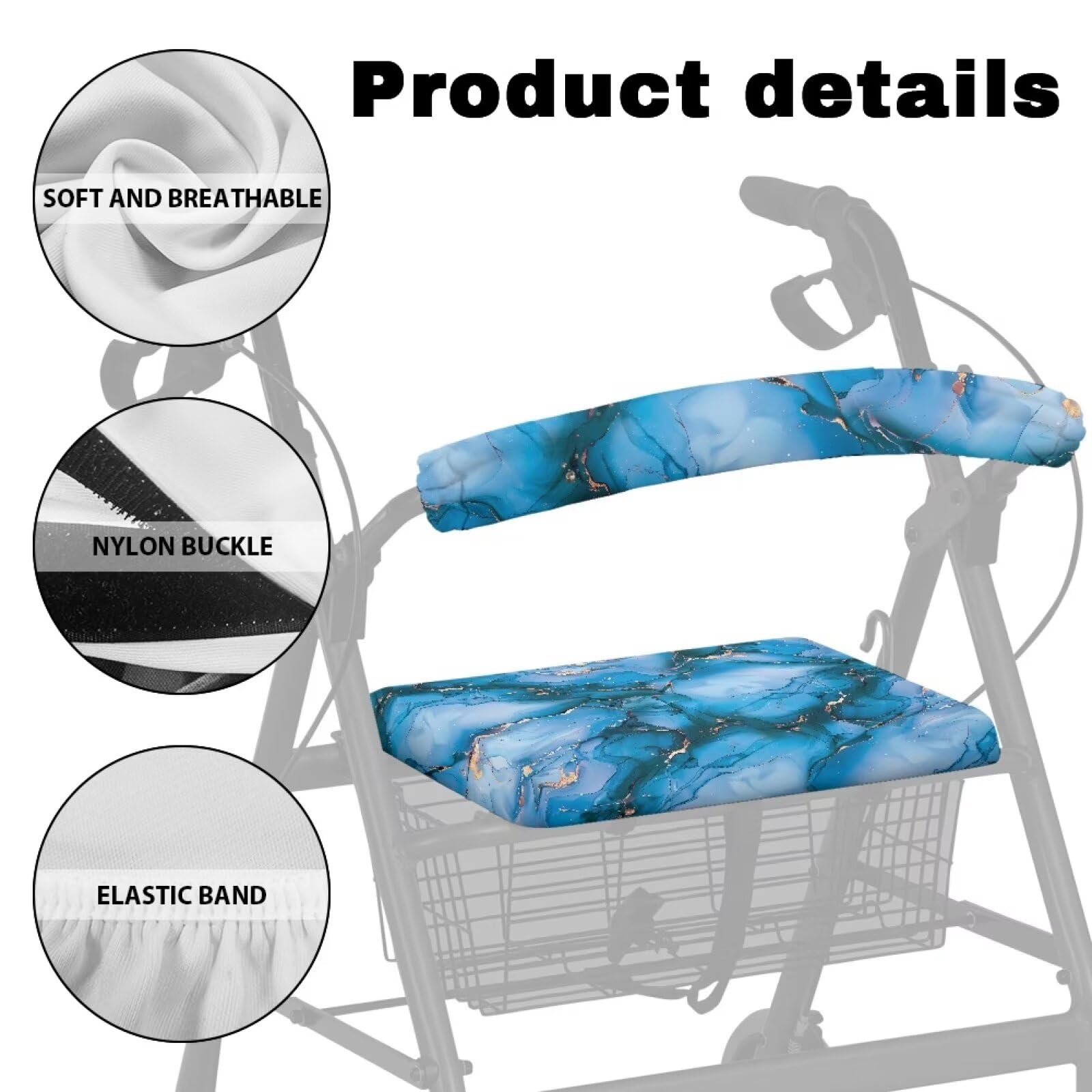 Blue Marble Accessories for Rollator Walkers Pattern Rollator Walker Seat and Backrest Covers Removable & Washable Walkers for Seniors with Seat Gift Covers for Men Ladies — Amazon image 5