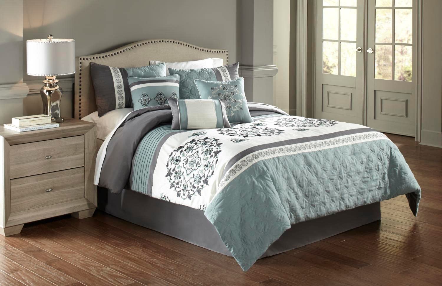 Riverbrook Home Elite Collection Comforter Set, Queen, Alex - Blue/Gray, 7 Piece Set