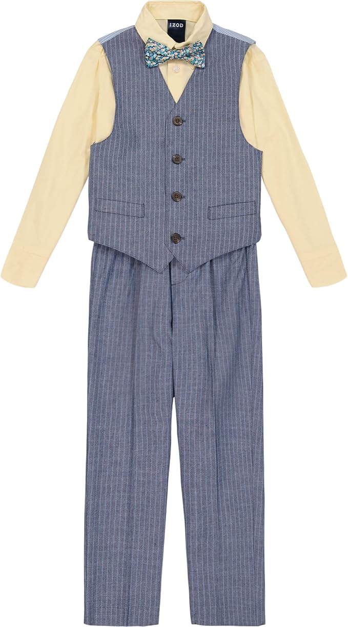 IZOD Boys' 4-Piece Set with Collared Dress Shirt, Tie, Vest, and Pants