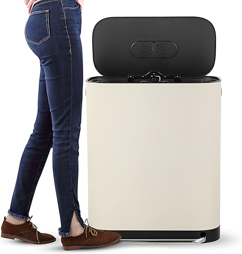 Vista 6 de happimess HPM1014D Beni Kitchen - Bote de basura de doble cubeta de 16 galones con tapa de cierre suave, moderno, minimalista, a prueba de huellas