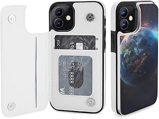 Space Planet Earth Print Flip Phone Wallet Case for iPhone 12, PU Leather Magnetic Shockproof Phone Case Cover with Card Holder