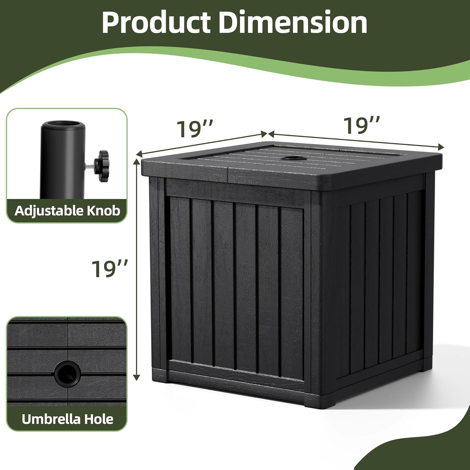 Heavy Duty Patio Umbrella Base with Planter & Side Table, 106lbs Water Filled Weighted Umbrella Stand, 3-in-1 HDPE Outdoor Side Table & Flower Pot for Garden, Deck, Poolside, Black
