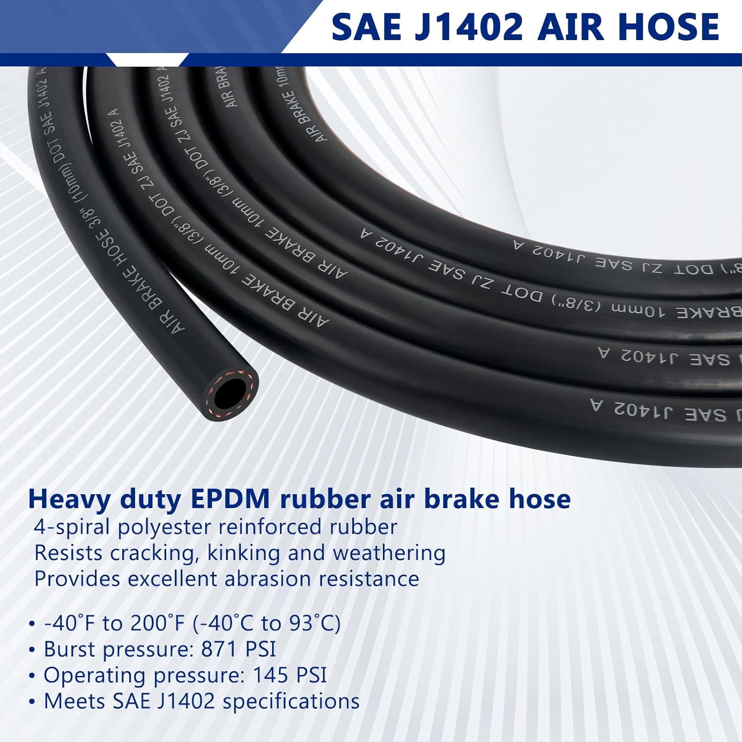 12フィートのエアラインホースアセンブリセット ストレートヘビーデューティーエアパワーホース グラッドハンド&amp;4つのグラッド