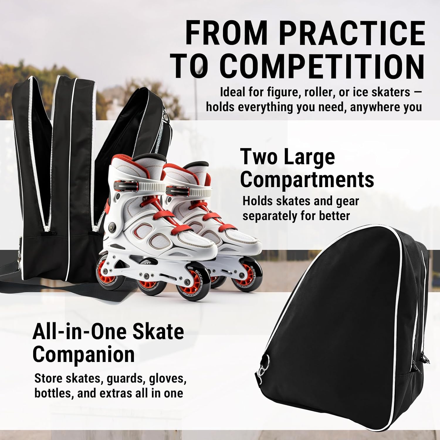 Kami-So Inline Roller Skating Bag | Durable Roller Skate Bag for Adults | Ice Skating Backpack, Rollerblades & Quad Skates