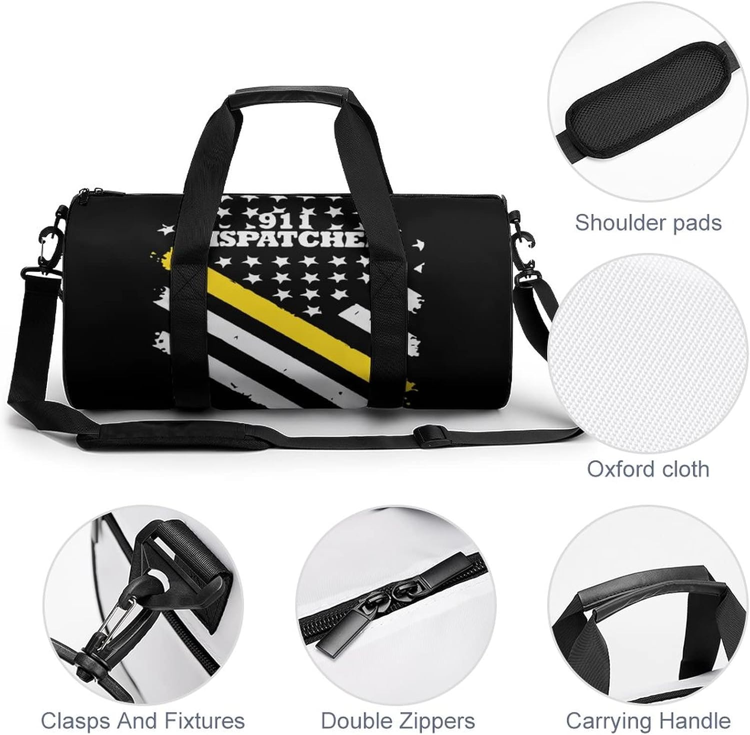 911 Dispatcher Thin Gold Line Flag Gym Duffel Bag Sports Backpack Waterproof Shoulder Bag Travel Weekender Funny