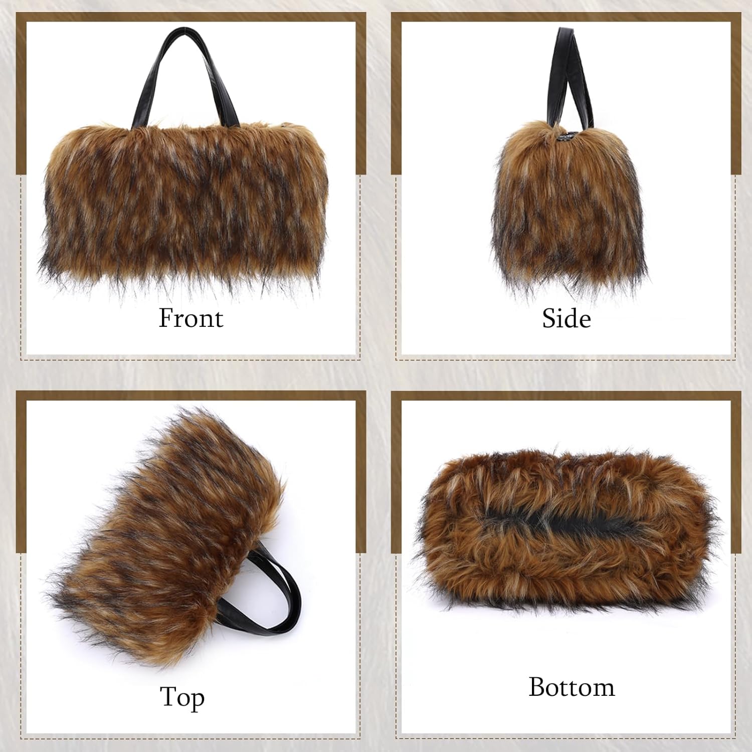 Fecialy Faux Fur Tote Bag for Women Fluffy Handbags Plush Crossbody Shoulder Bag Furry Hobo Purse