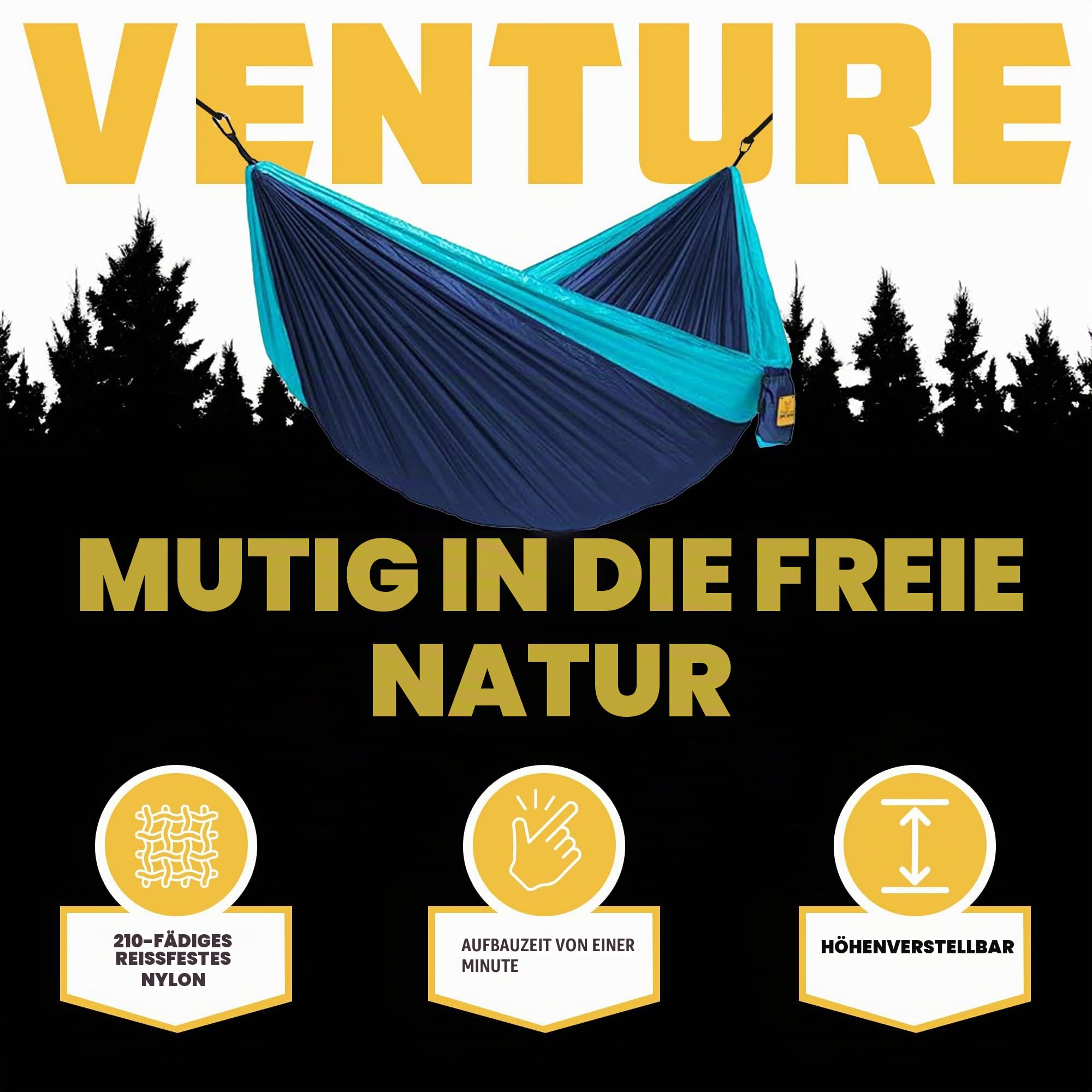 Wise Owl Outfitters Hängematte - Outdoor Hängematte für 2 Personen - Ultraleichte Reisehängematte - Belastbar bis 226 kg - Camping Zubehör - Inkl. Aufhängung u. Karabiner (Marineblau und Hellblau)