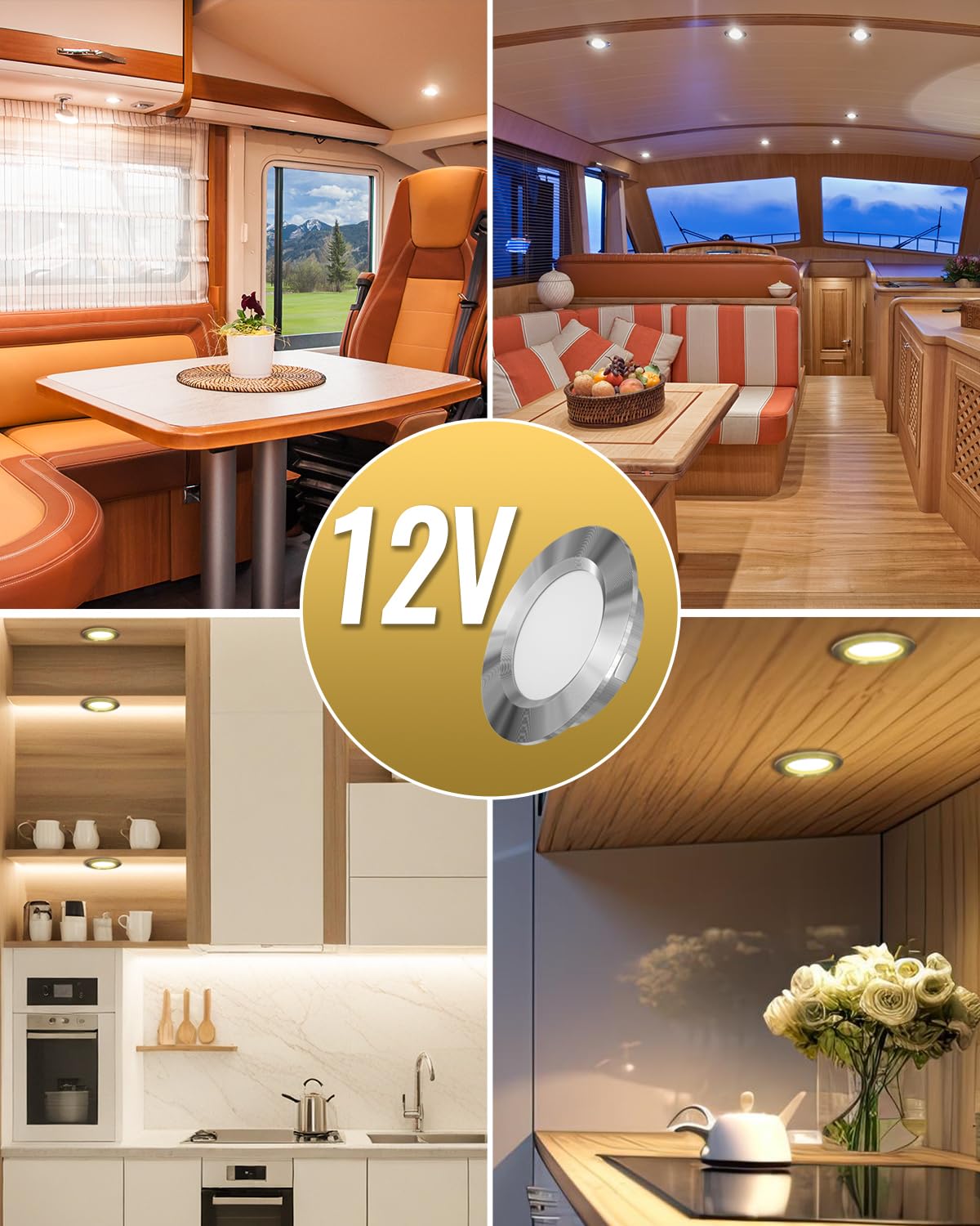 Luxvista Faretto LED 12V, 3.5W Dimmerabile Faretti LED da Incasso per Camper Bianco Caldo 3000K Faretti da Incasso Luci Ultrasottili Foro 58-60MM con Cavo 2M per Camper Caravan Armadi Cucina (3 pezzi