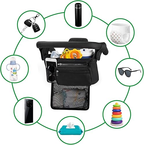 Miniatura 3 de HOINCO Organizador universal para cochecito de bebé, con portavasos aislado elevado, bolsa de teléfono desmontable, correa para el hombro y bolsa de