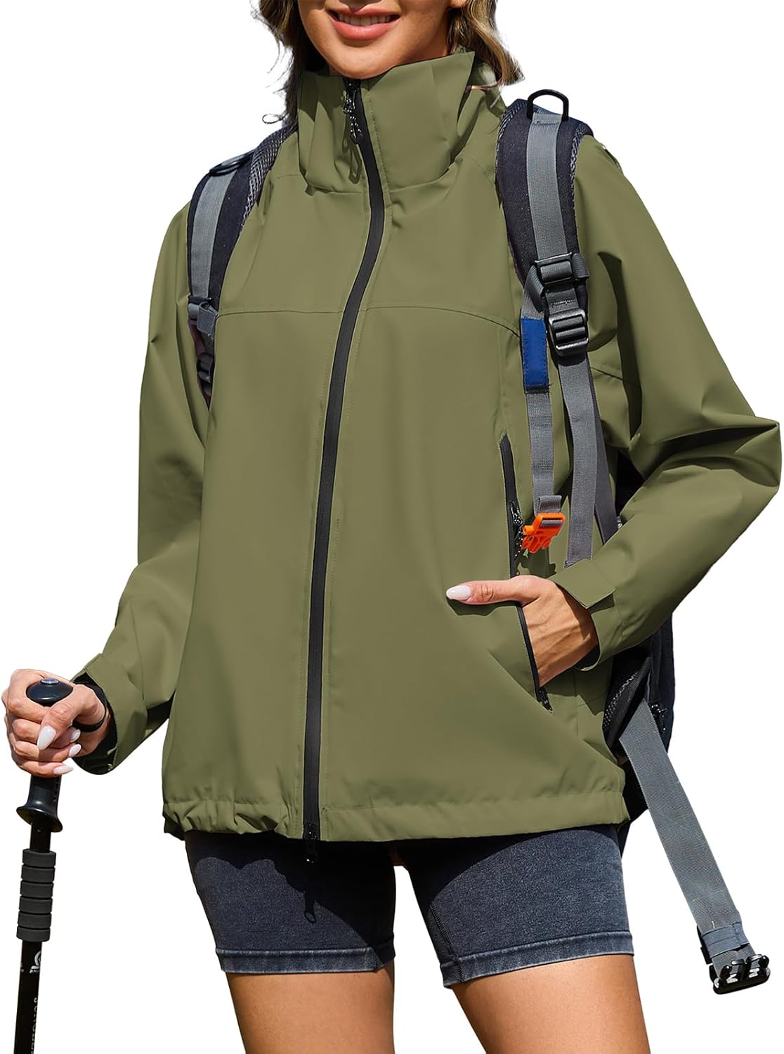 American Trends Rain Jacket Women Waterproof with Hood Travel Rain Coats Loose Fit Windbreaker Lined Jacket