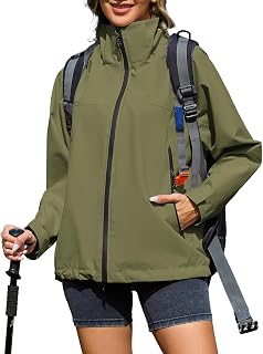 Rain Jacket Women Waterproof with Hood Travel Rain Coats Loose Fit Windbreaker Lined Jacket