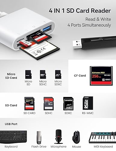 Miniatura 9 de Lector de tarjetas USB C a SD, adaptador de tarjeta SD con puertos USB 3 SD MicroSD, lector de tarjetas de memoria BnmxTek USBC para iPhone 15 Pro