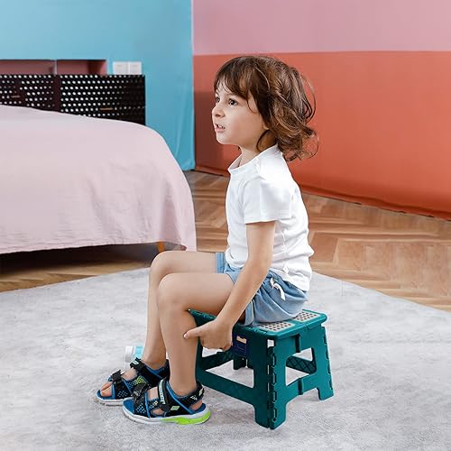 Miniatura 9 de Flottian Taburete plegable de 11 pulgadas para adultos y niños con capacidad para hasta 300 libras, taburetes plegables antideslizantes con mango