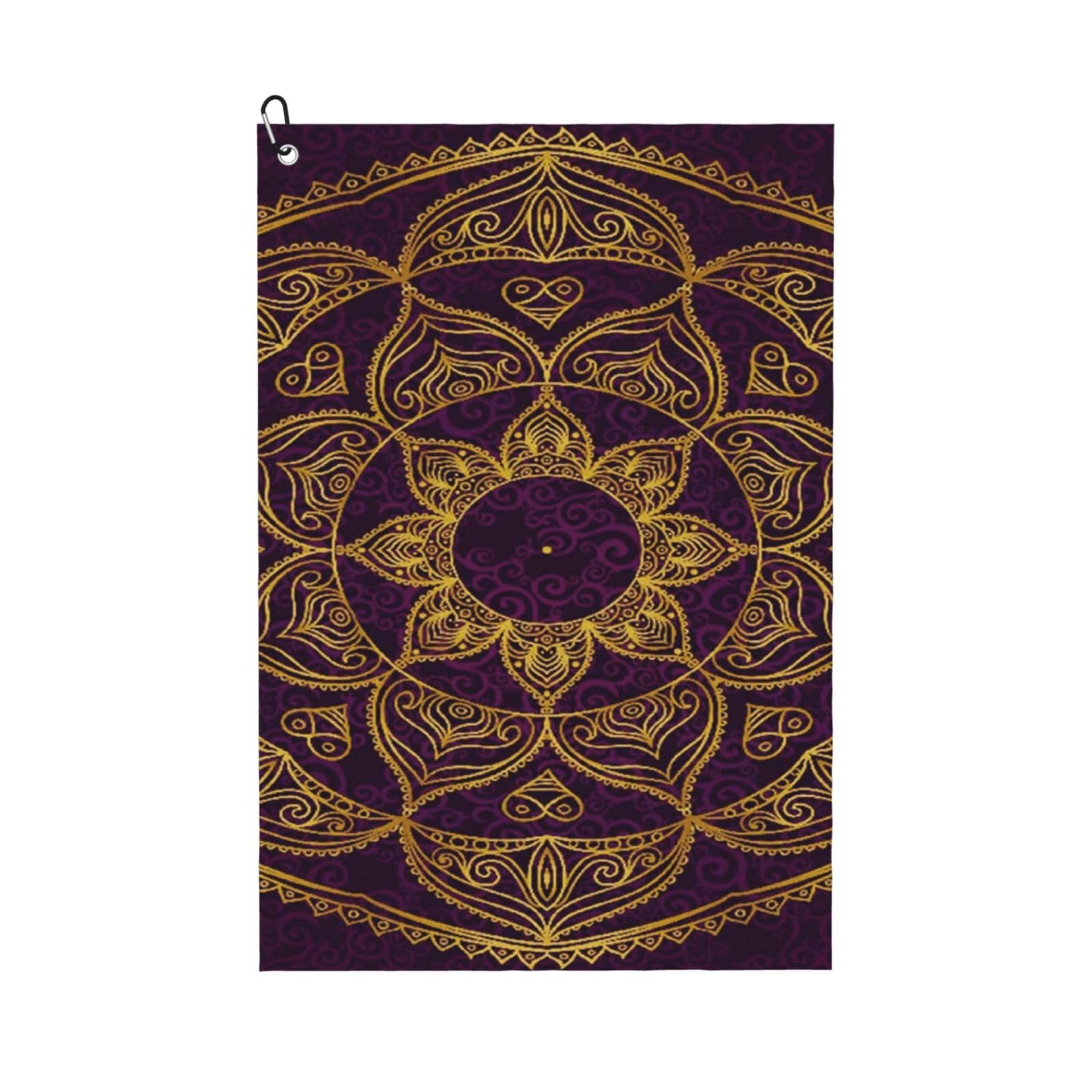 Oudrspo Bohemian Crescent Moon Star Figures Mystic Mandala Microfiber Golf Towel with Carabiner Clip, 16x24 Inch Absorbent Waffle Weave Towel for Golf Bags