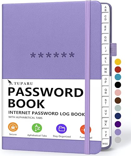 Libro de contraseñas con pestañas alfabéticas - Organizador de direcciones de Internet y contraseñas de tapa dura - Cuaderno de contraseñas para