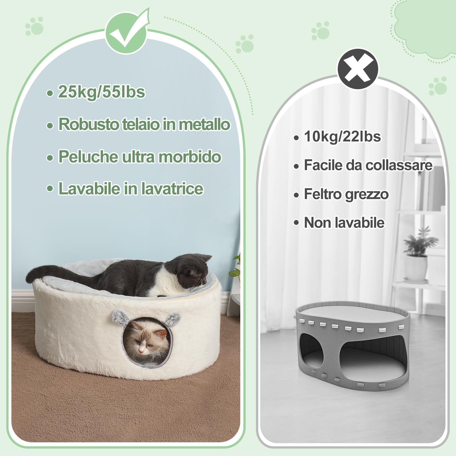 GUUSII HOME Elevato Letto per Gatti Cuccia Gatto Grande Gattino Casetta Cucciolo Cuccetta Interno Morbida Animale Domestico Casa con Fodera Lavabile Cuscino in Peluche Facile da Montare 60*45*27cm
