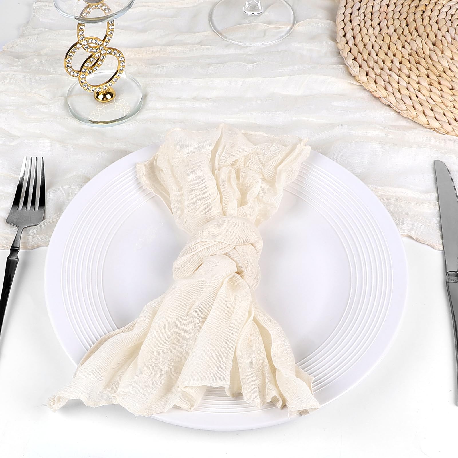 LALAGO 50pz 50cm Tovagliolo di Garza Beige, Tovaglioli di Stoffa a Grinze, Vintage Boho Mano Tinta Cotone Piazza Tovaglioli Grinzoso, Rustico Bohemien per Feste, Ricevimenti, Feste di Nozze