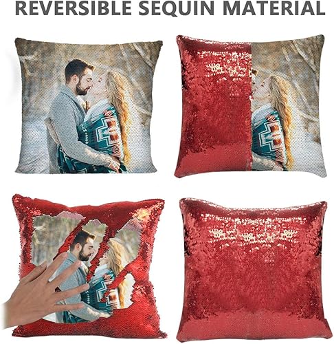 Vista 8 de LingLing Design - Almohada personalizada de lentejuelas, almohadas personalizadas con fotos, decoración mágica reversible del hogar, regalos Plateado