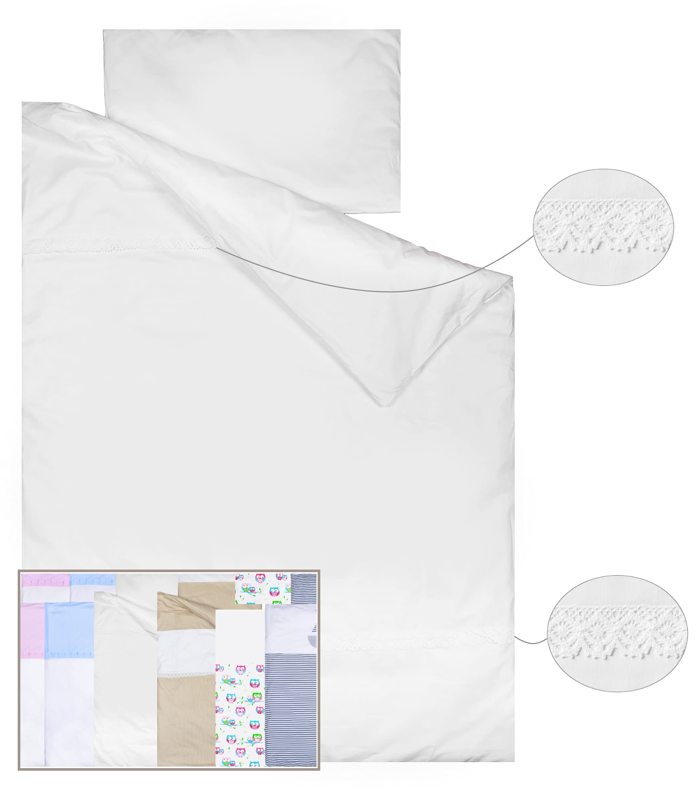 Housse De Couette Nordique Du Lit Bébé 60x120cm Et Taie D'oreiller (90x120cm, 30x60cm)- 100% Coton - Vizaro - Broderie Blanche