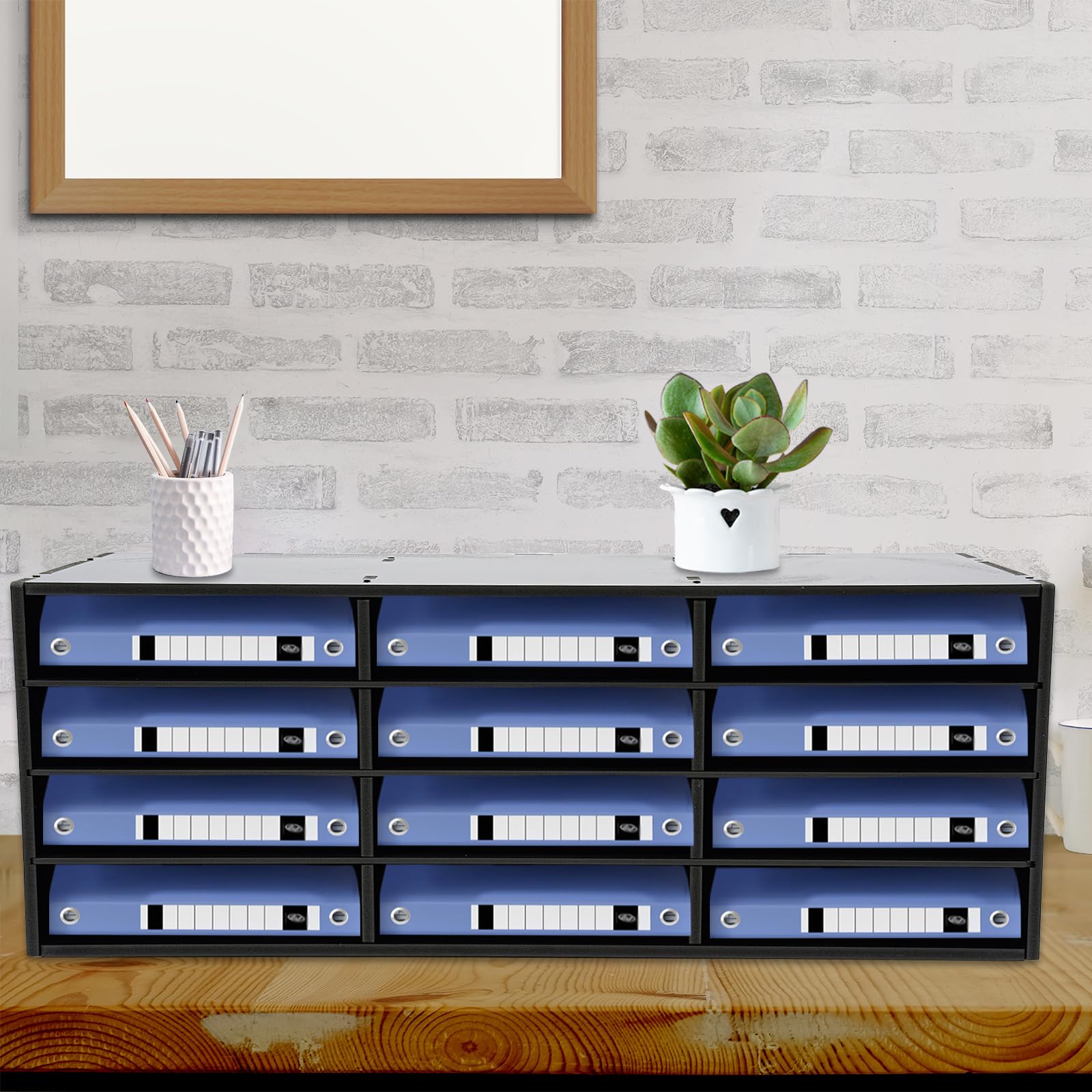Organisateur de documents, 12 compartiments, 4 étages, construction robuste, pour une utilisation à la maison, à la bibliothèque, au bureau, à la salle de classe (noir) 80 x 30,8 x 30 cm