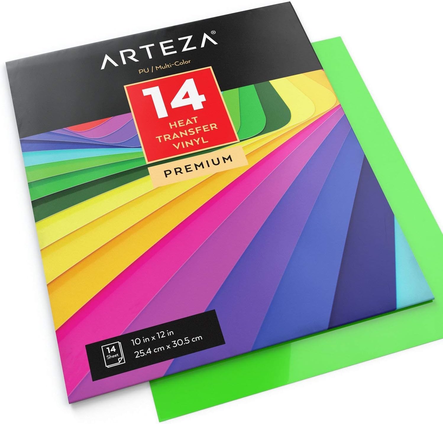 ARTEZA HTV Vinyl Bundle, 14 Multi-Color Iron On Heat Transfer Sheets, 10x12 Inches, Flexible & Easy to Weed, Use with Any Craft Cutting Machine, Boxed