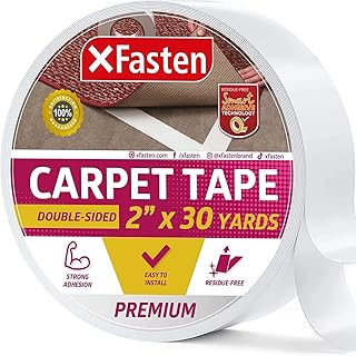 XFasten Double Sided Carpet Tape for Hardwood Floors 2-Inch x 30 Yards Carpet Tape Double Sided for Area Rugs, Residue-Fre...