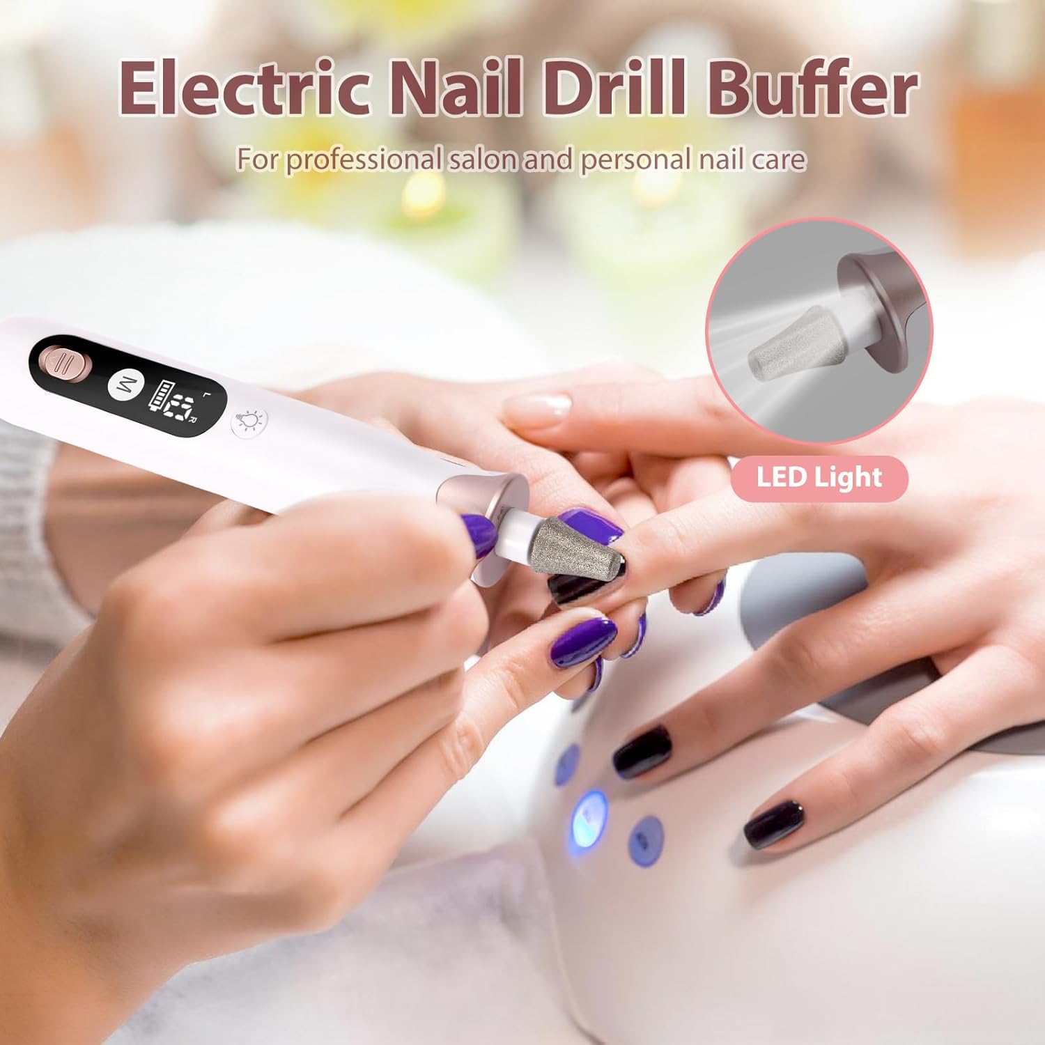 Electric Nail Drill Kit Cordless Professional Manicure Pedicure Nail File Buffer for Acrylic Nails Gel Polishing Removing Manicure Salon Home with Nail Drill Bits Sanding Bands - Image 4