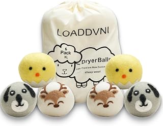 Wool Dryer Balls Organic XL 6 Balls per Pack by Loaddvni, Save Time,Money,Energy.(Puppy, Fawn, Rooster)