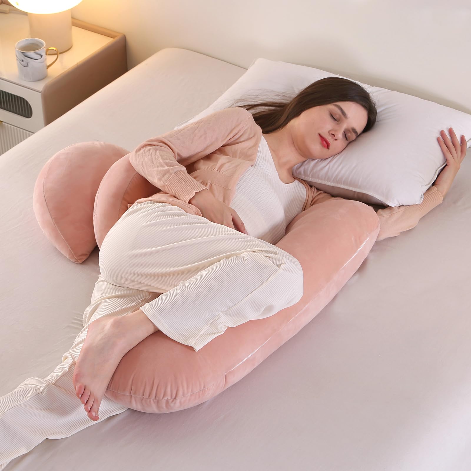 Shanna Women's Flannel Pink Pregnancy Pillow For Sleeping, Extended Full Body Pillow Pregnancy Pillows, Maternity Pillow Support For Back, Hips, Legs For Pregnant With Washable Cover (Flannel Pink)