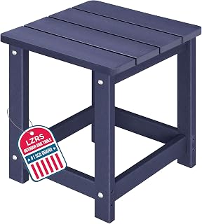 LZRS Square Patio Side Table, Heavy Duty HDPE Outdoor End Table with Wood Texture, Weatherproof Composite Table for Adirondack Chairs, Deck, Pool, Indoor/Outdoor, No Peeling or Cracking(Navy Blue)