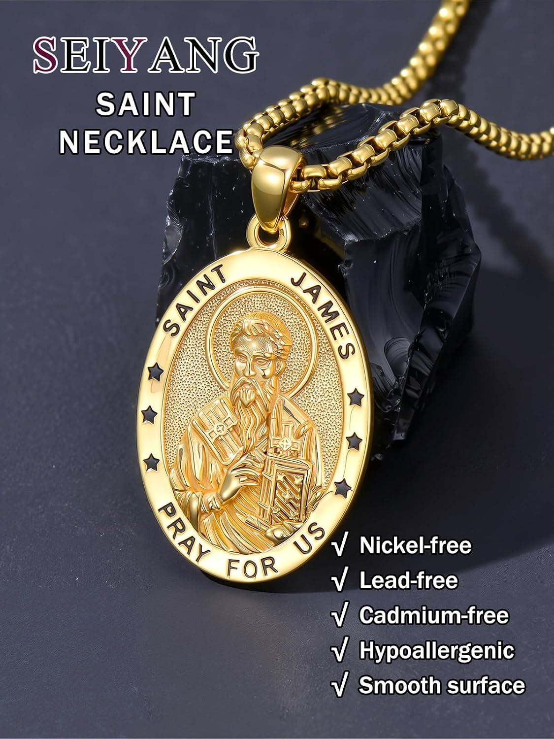 Seiyang Saint Necklace 925 Sterling Silver Patron Amulet Medal Jewelry for Men Women (with Gift Box)