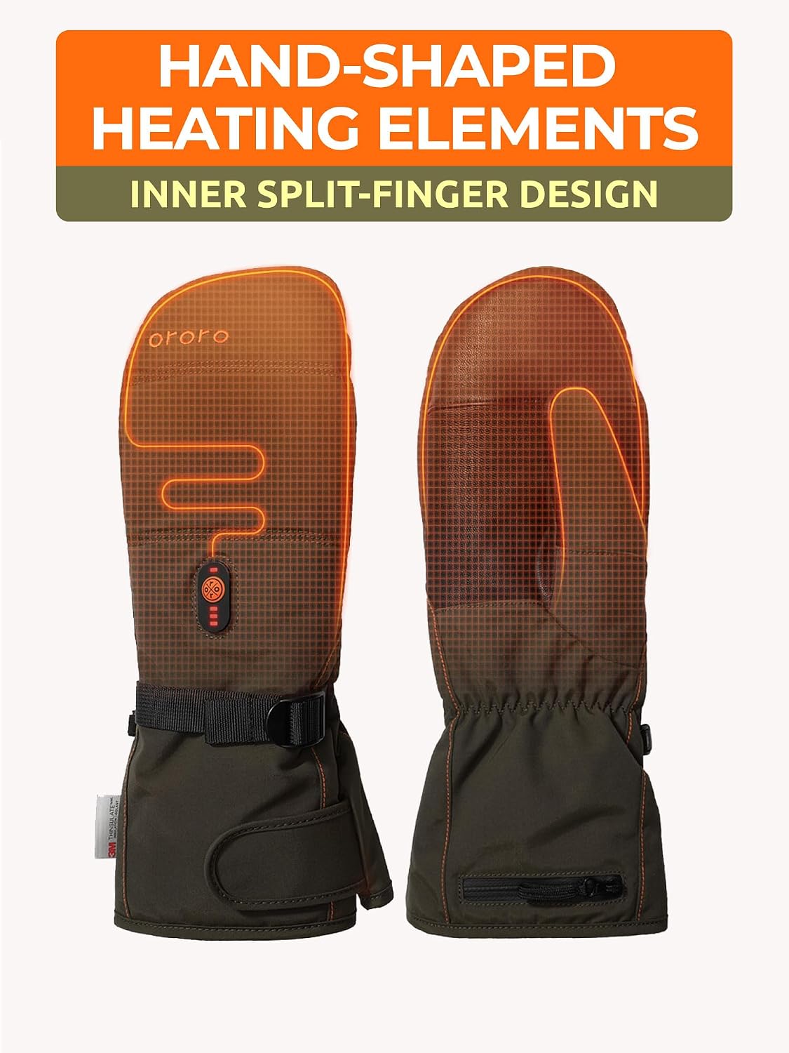 ORORO Heated Mittens for Women and Men, Rechargeable Heated Gloves for Skiing Arthritic Hands (Charger Not Included)