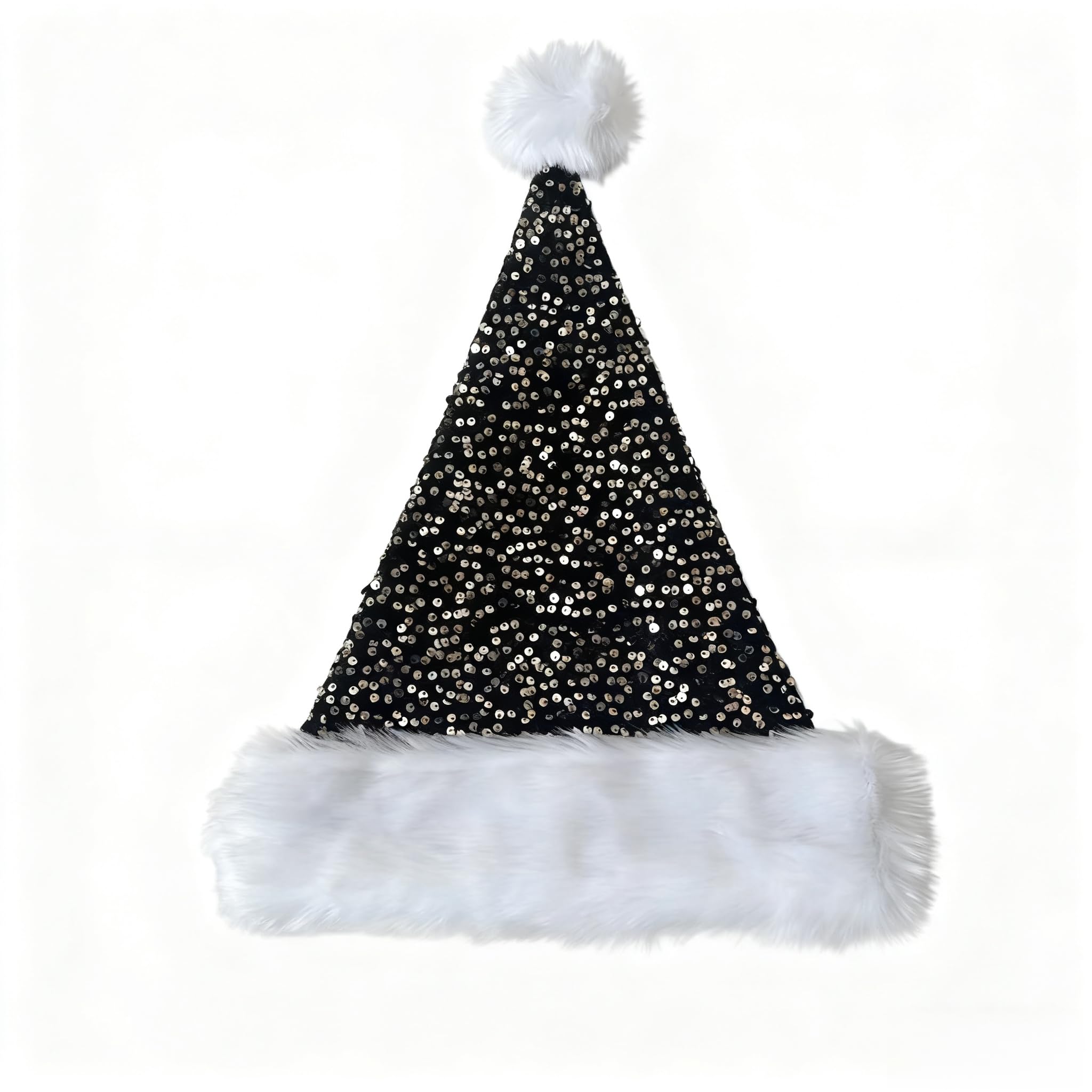 LLUOXI Black Sequined Santa Hat, Luxury Plush Velvet Christmas Hat for Adults & Kids