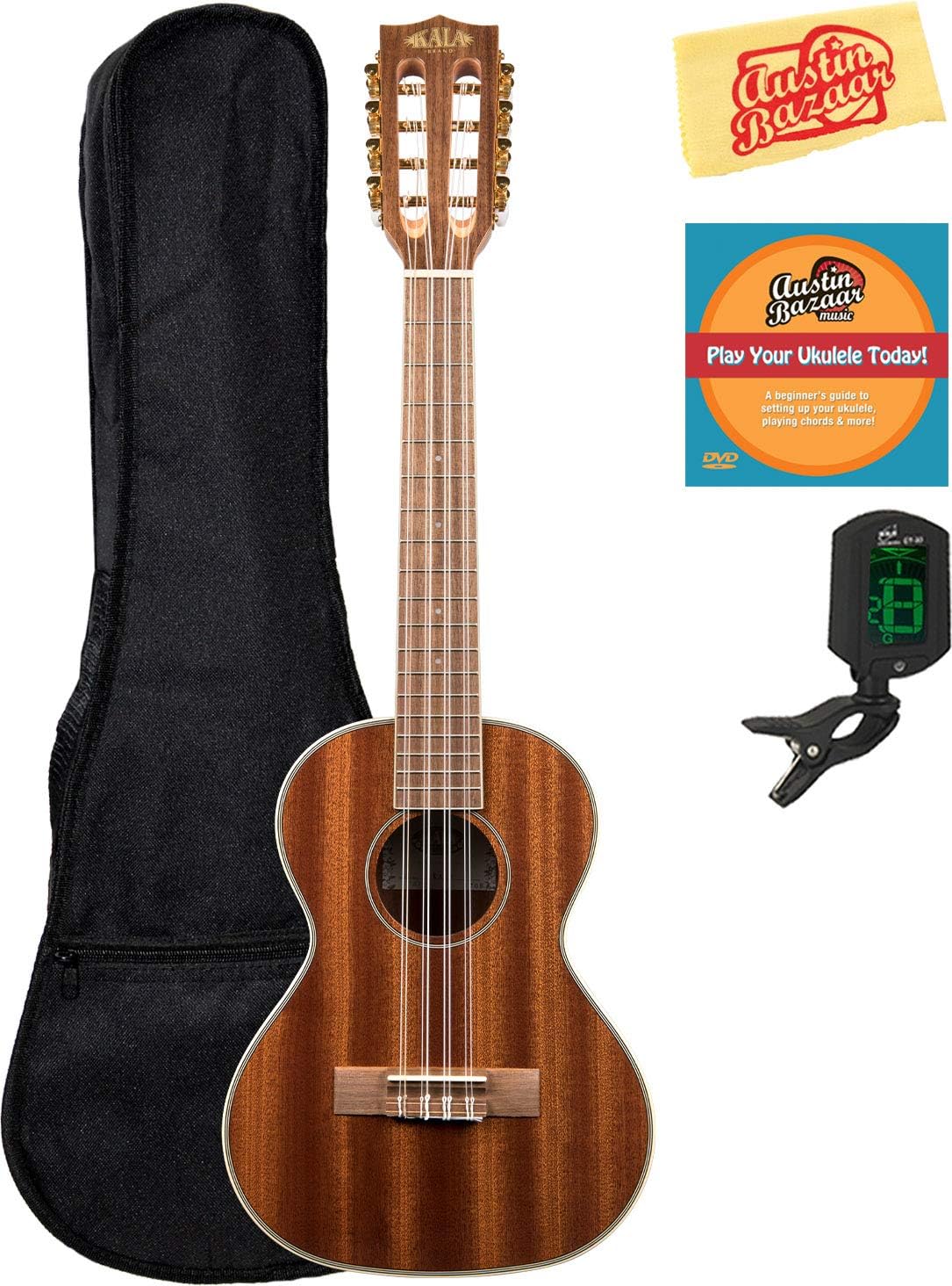 Kala KA-ASCP-T Solid Cedar Top Pau Ferro Tenor Ukulele with Gig Bag, Strap, Tuner, Austin Bazaar Instructional DVD, and Polishing Cloth