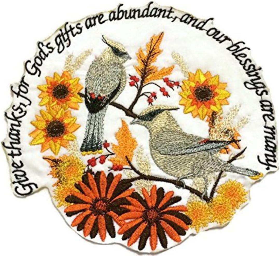 BeyondVision Custom and Unique Beautiful Quotation[Our Blessings are Many with Flowers and Birds] Embroidered Iron on/Sew Patch [5.1" *4.85"] [Made in USA]