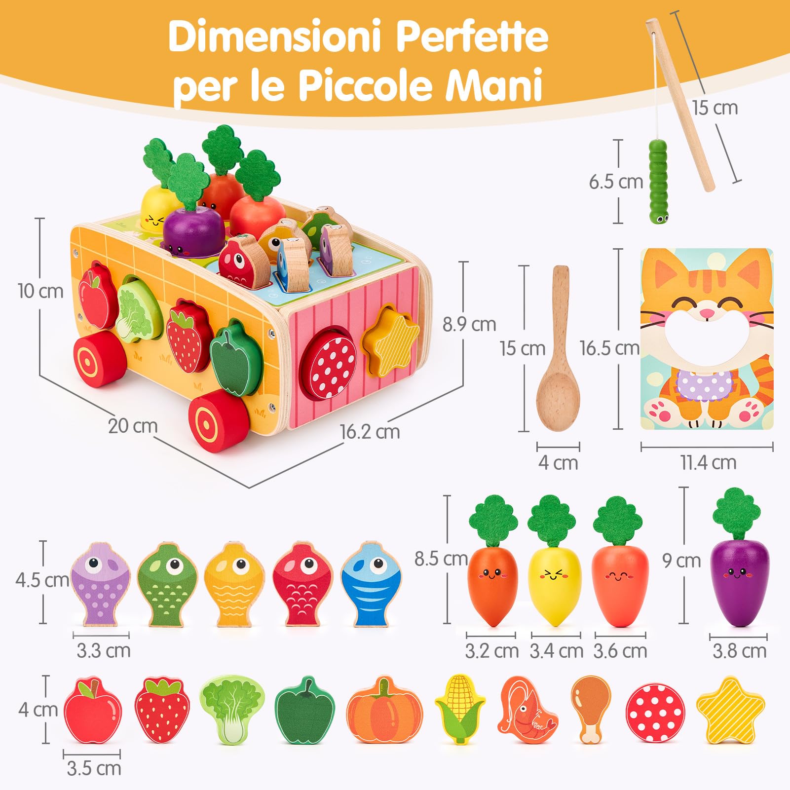 hahaland Giochi Montessori in Legno 1 2 3 Anni, 7 attività Educative con Pesca Magnetica, Motricità Fine e Carrellino Trainabile, Regalo per Bambini Bambina 18 Mesi