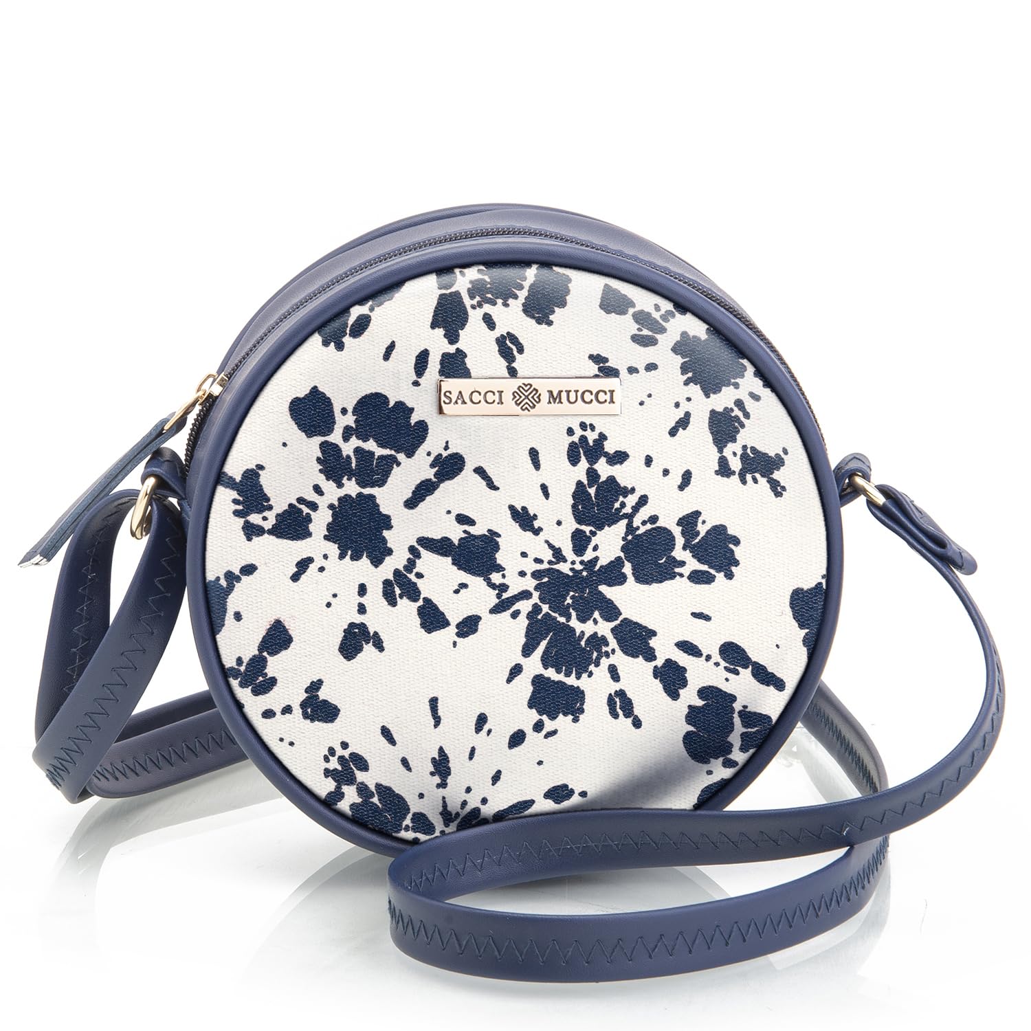 SACCI MUCCI Womens Round Sling Bag - Shibori Style (Navy Blue) (B0C7LM9B8C) Amazon Price History, Amazon Price Tracker