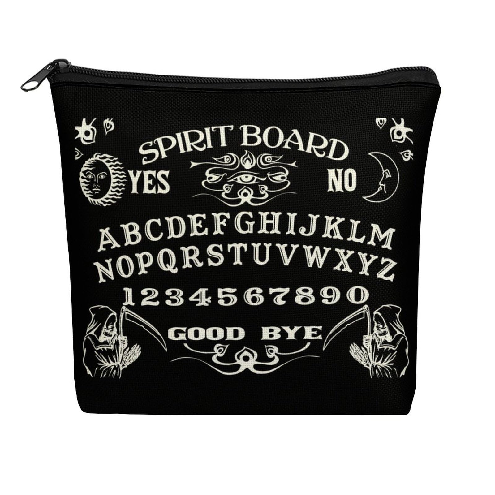 GlamLuxe Vintage Skeleton Magic Ouija Spirit Board Black Cosmetic Bag Magic Stuff Wizard Staff Makeup Bag Gifts for Women Girls Daughter Sister Bestie Birthday Christmas Nurse Mothers Day Travel