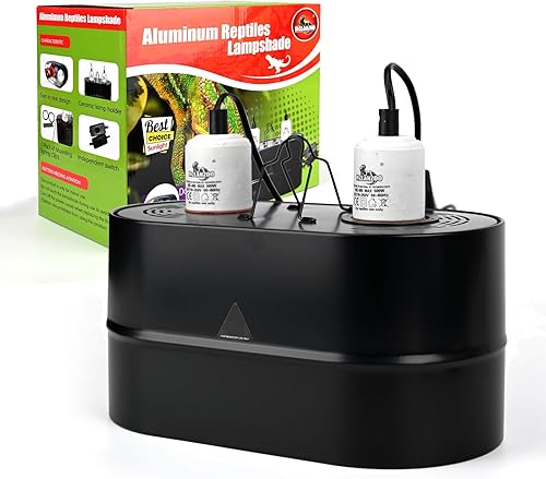 Lámpara de doble cúpula profunda para reptiles, máximo 150 W, lámpara UV, tapa de lámpara doble para terrario de reptiles con dos interruptores