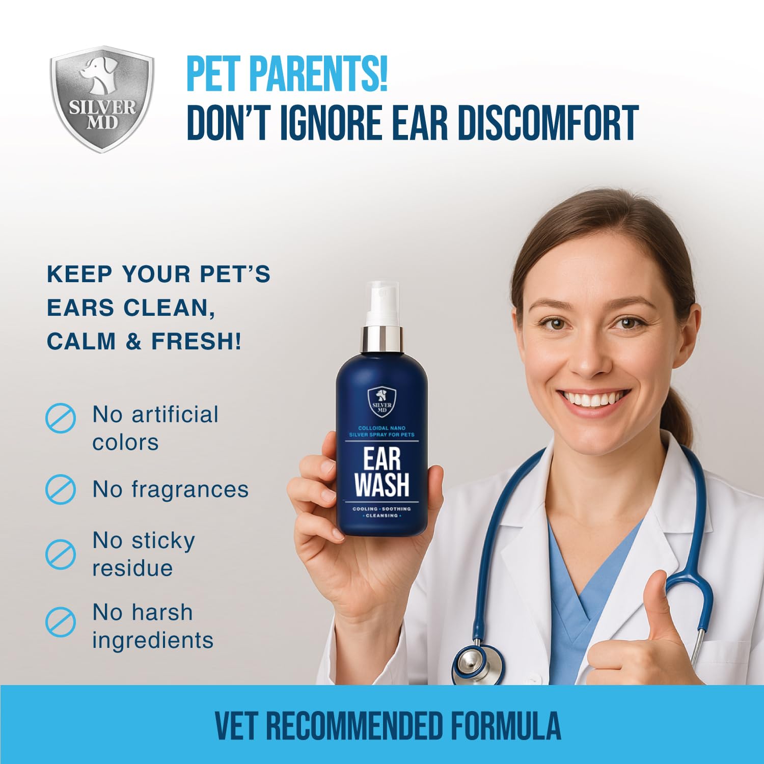 Pet Ear Wash Spray for Dogs & Cats, 8 oz Nano Silver Ear Cleaner, Gentle Ear Flush for Itchy Sensitive Ears, Soothing Cleansing Solution for Wax, Odor & Daily Ear Care - image 5