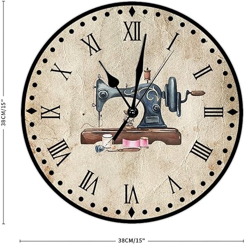 Vista 186 de Relojes de pared de madera para máquina de coser de flores, relojes sin marco, 10 pulgadas, brillante, silencioso, sin tictac, funciona